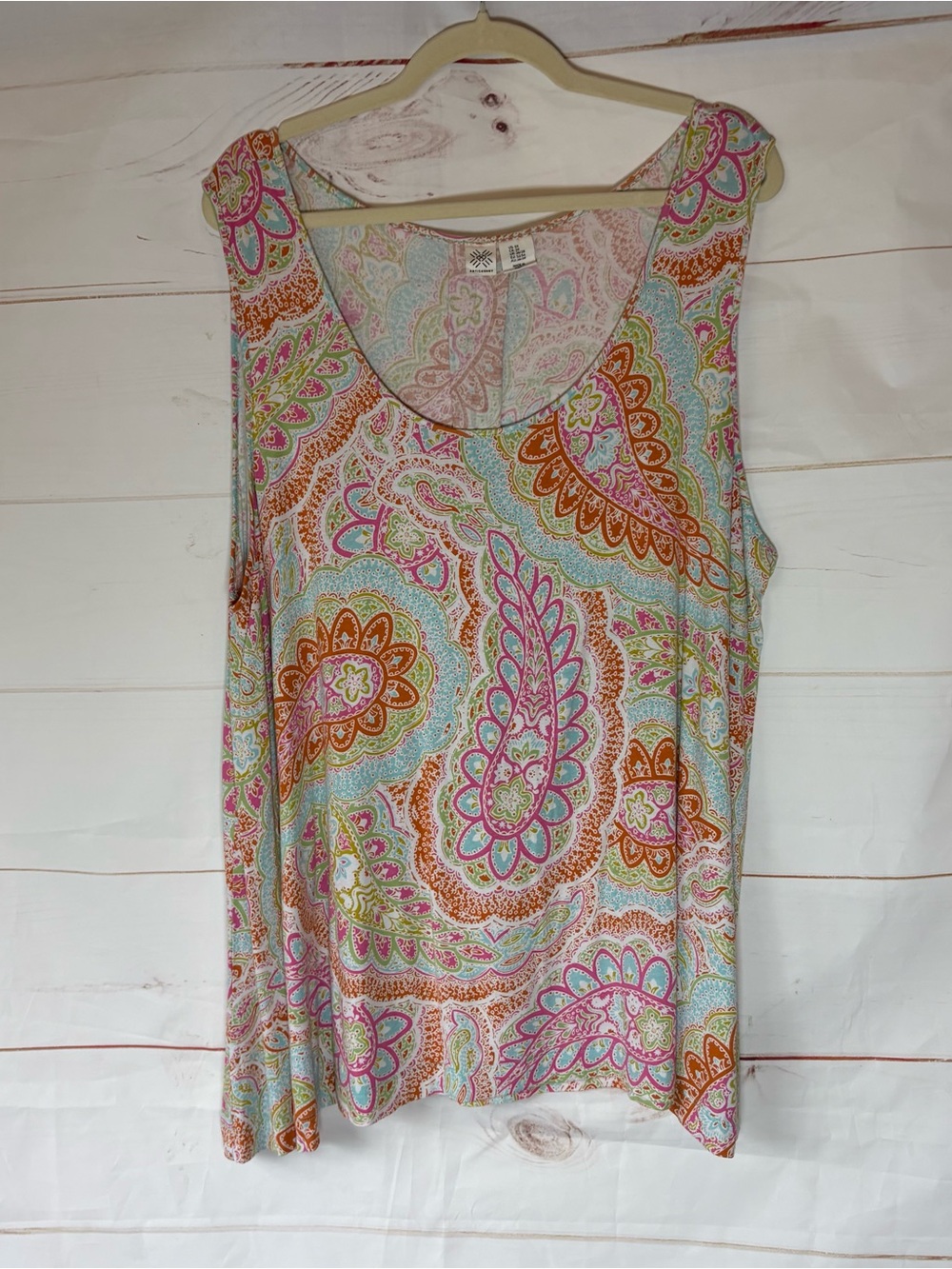 Artisan Ny Paisley Scoop Neck Tank Top - Pink, Orange, Aqua & Green